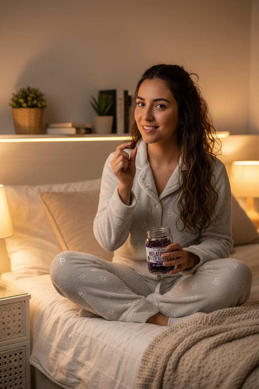 Persona tomando gomita de melatonina